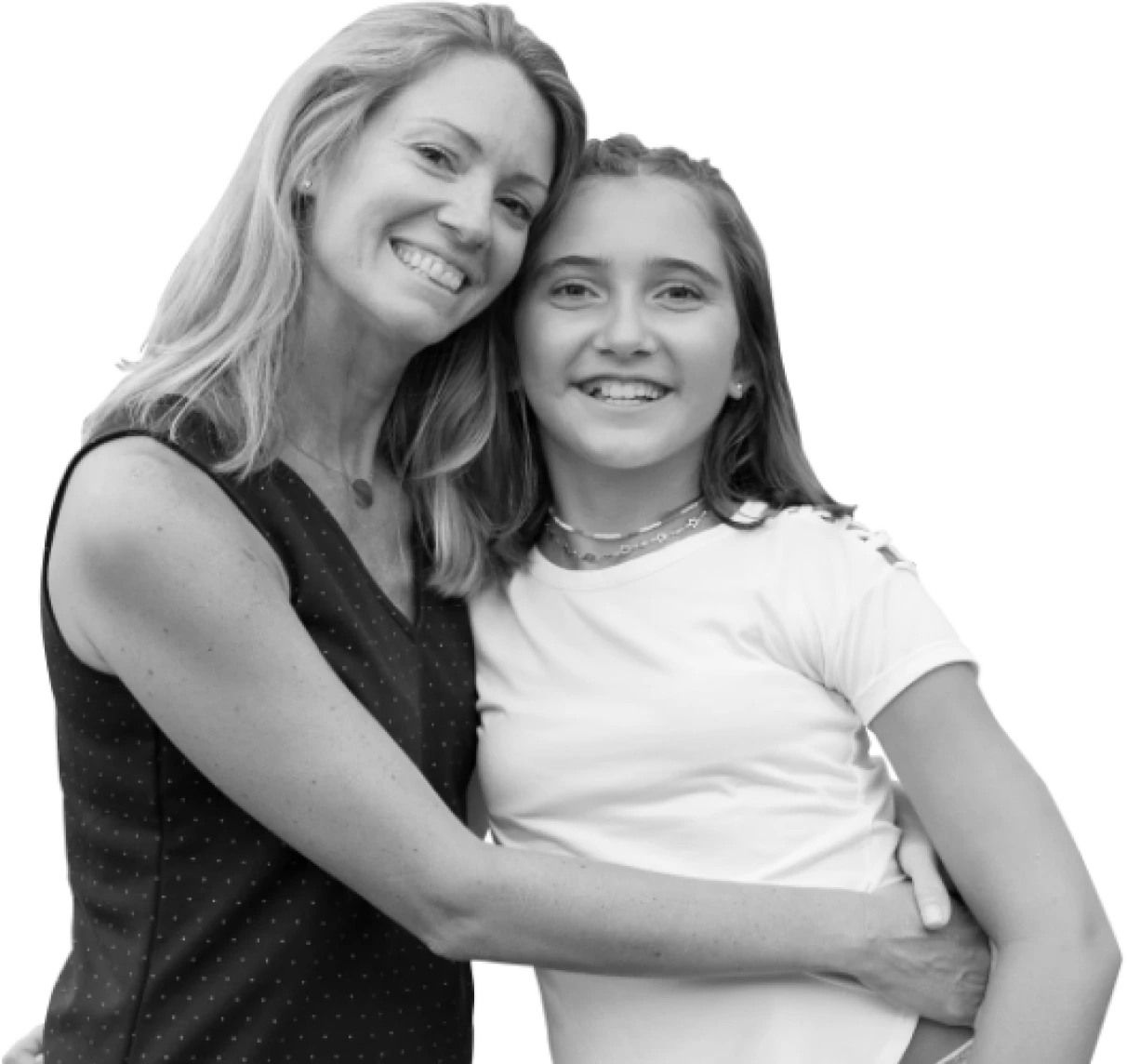 mother and daughter smiling and hugging, both connected to the LGMD2I/R9 community